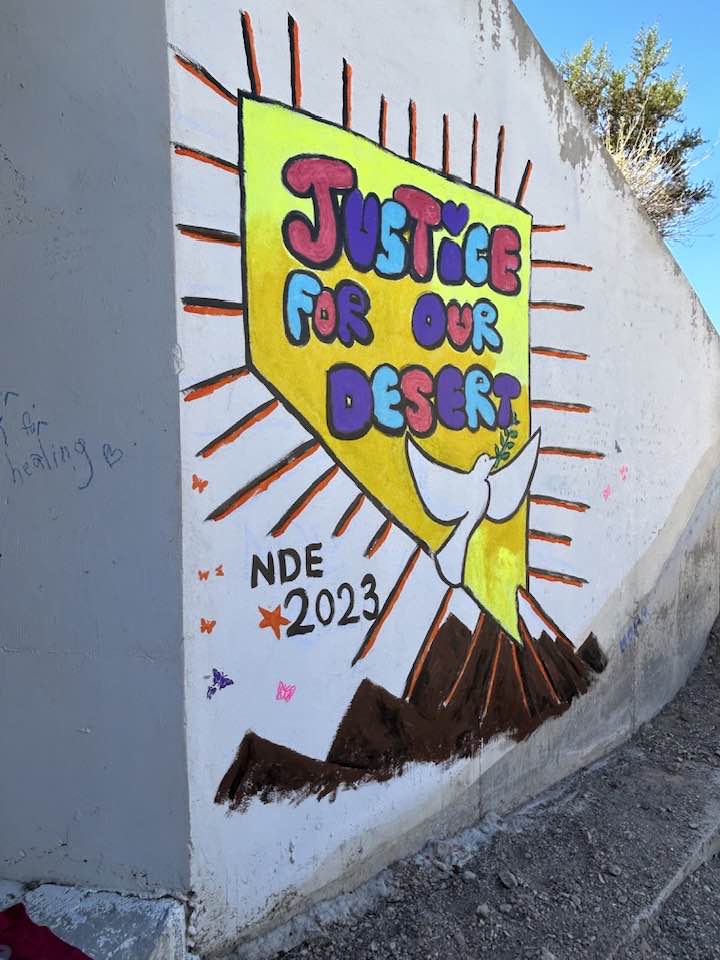 Justice for Our Desert 2023 mural in the drainage tunnels