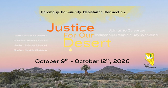 NDE October 9-12, 2026 - Justice for Our Desert banner.