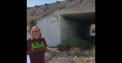 Sacred Peace Walker in front of the culvert near NNSS.